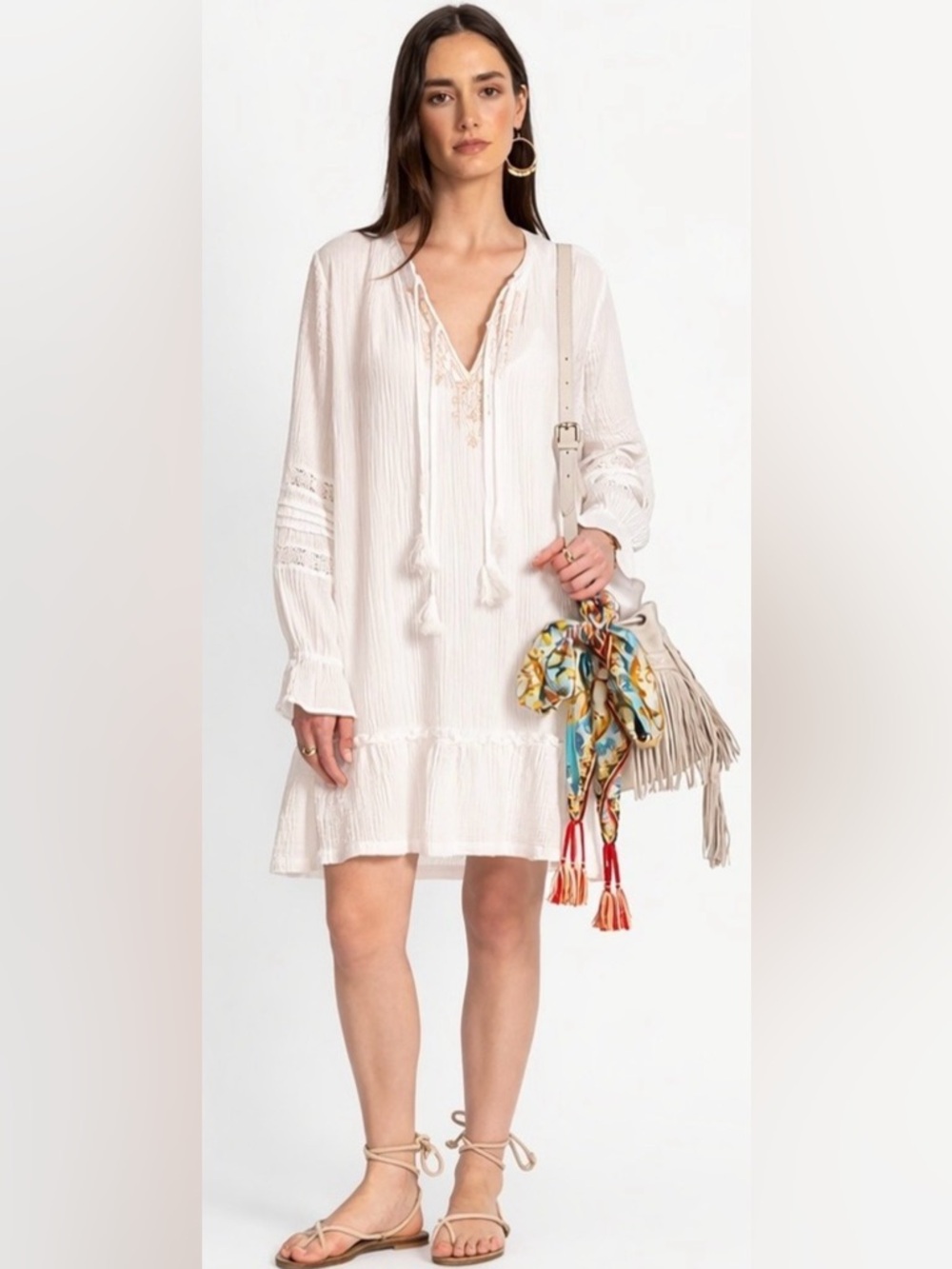 Johnny Was Calme Dress XL Xlarge White Cotton New NWT Boho Coastal Mini